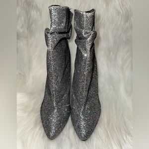 ETC! Elegant Silver Heeled Boots for Women